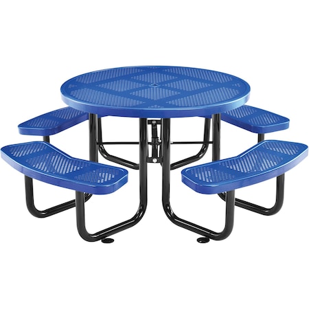 Global Industrial Round Picnic Table, Blue, Perforated Metal, 46 in L, 29-1/2 in H Overall 262078BL